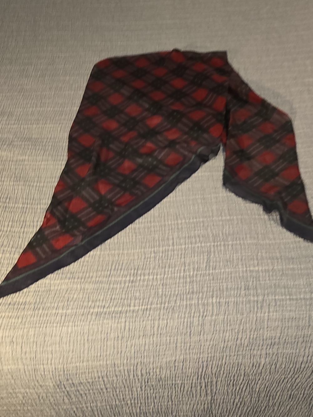 Vintage Plaid Silk Scarf in Burgundy and Navy